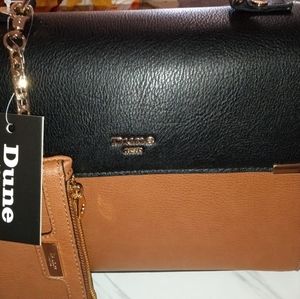 DUNE Brown and Black All Over Diamond Stitched Crossbody With PouchNWT